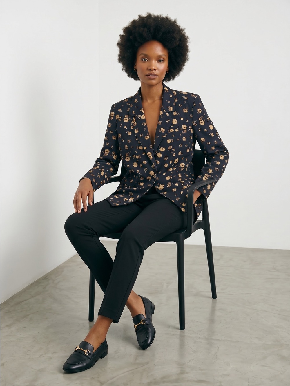 Vintage Saks Fifth Avenue Floral Print Black Blazer with Beige Blossoms - Picture 3 of 9